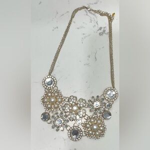 Floral Statement Necklace with Pearls and Crystals